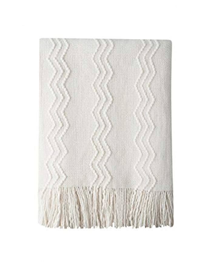 Bourina Throw Blanket Textured Solid Soft for Sofa Couch Decorative Knitted Blanket, 50" x 60",Off W | Amazon (US)