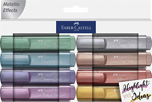 Faber-Castell Metallic Highlighter Set - Assortment of 8 Subtle Glitter Highlighter Markers - Note Taking and Journaling Supplies | Amazon (US)
