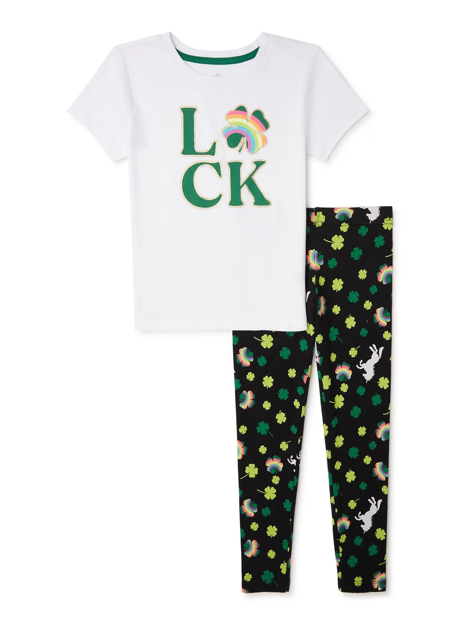 St. Patrick's Day Girls Graphic T-Shirt and Leggings, 2-Piece Outfit Set, Sizes 4-18 - Walmart.co... | Walmart (US)