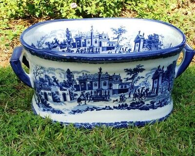 Chinoiserie Jumbo Blue white Foot Bath Orchid Planter 18" 10" 8.5" G Millennial | eBay US