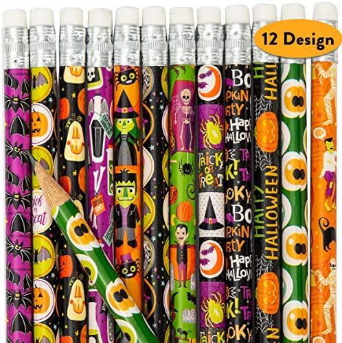 JOYIN 48 Pack Halloween Pencil Assortment with Eraser in 12 Design, Assorted Colorful Pencils Hallow | Amazon (US)