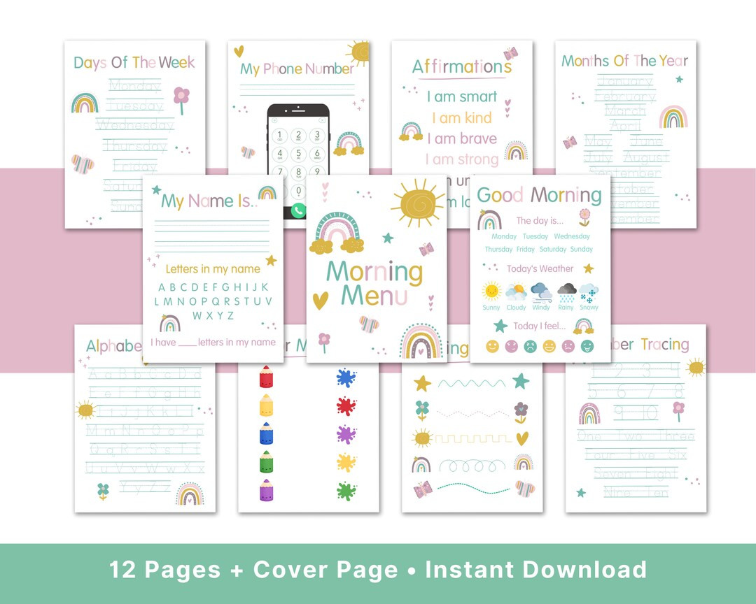 Morning Menu Preschool Printable Kindergarten Instant Download Alphabet Numbers Learning Workshee... | Etsy (US)
