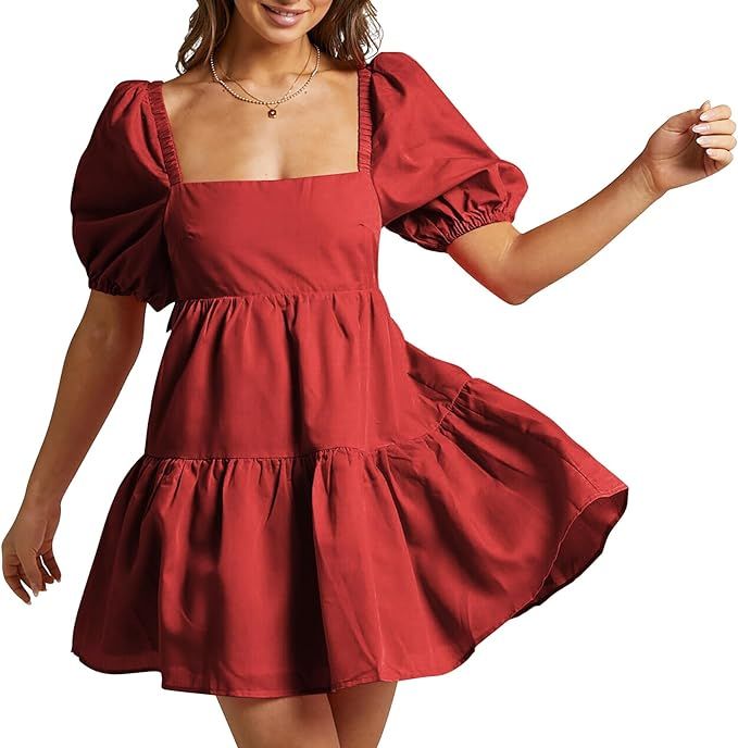 Shy Velvet Women's Casual Party Mini Dress Square Neck Color Block Summer Babydoll Dress | Amazon (US)