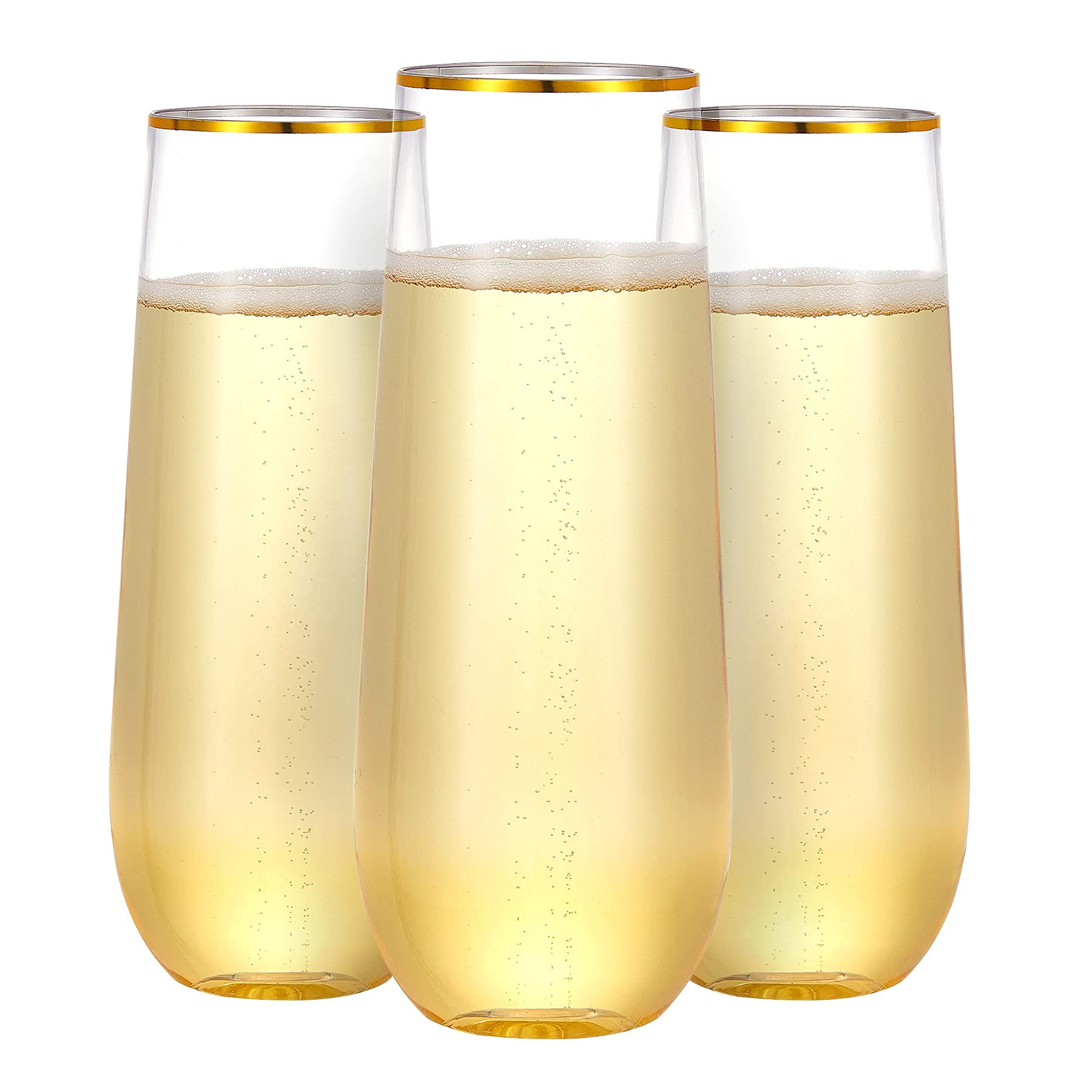 N9R 36PCS Plastic Champagne Flutes, 9 Oz Stemless Disposable Gold Rim Toasting Glasses, Crystal C... | Amazon (US)