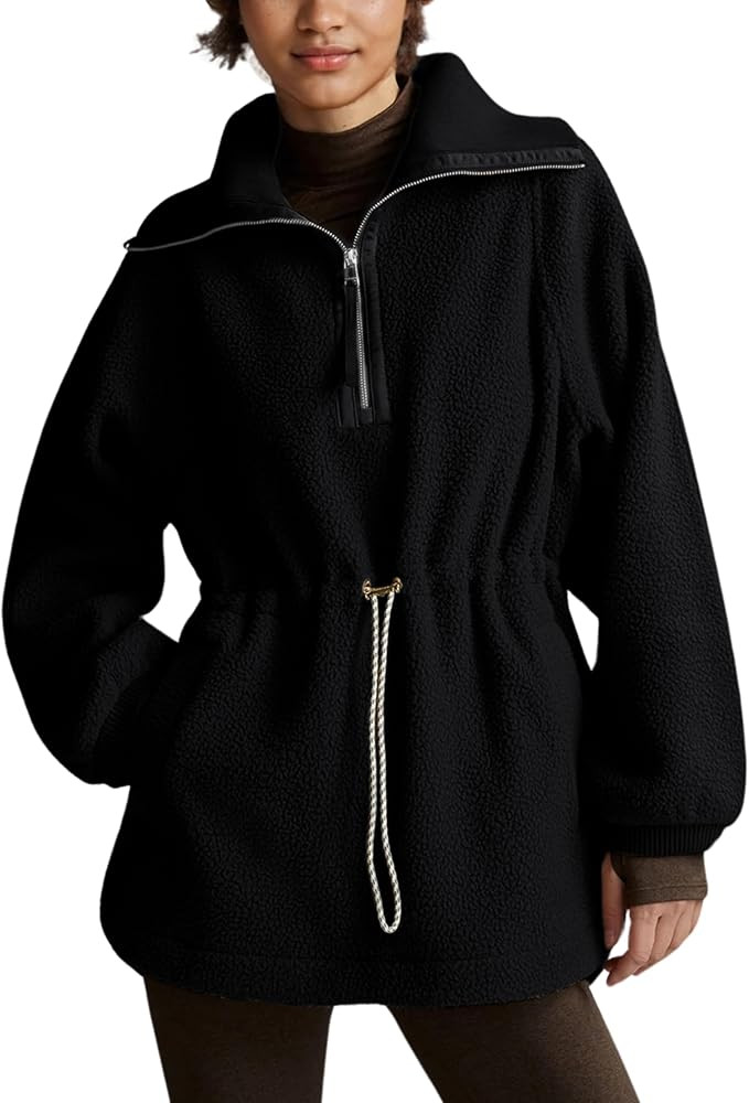 Daacee Womens Oversized Fleece Pullover Jacket Warm Half Zip Drawstring Waist Fuzzy Sweatshirt Tr... | Amazon (US)