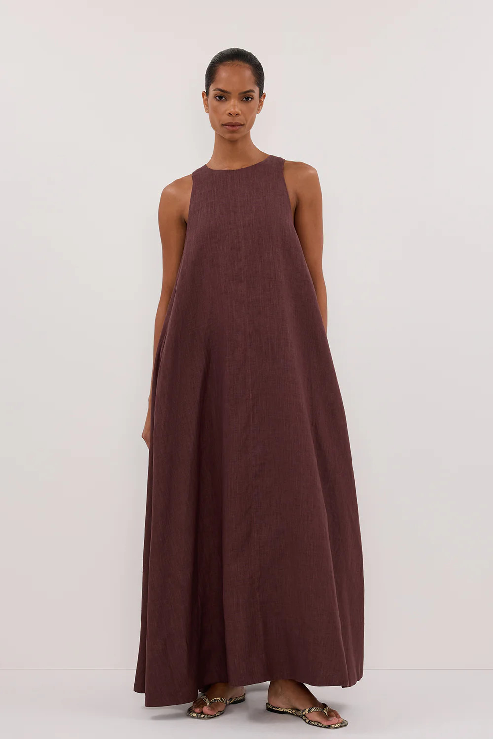 ISABELLE WALNUT LINEN MIDI DRESS | DISSH