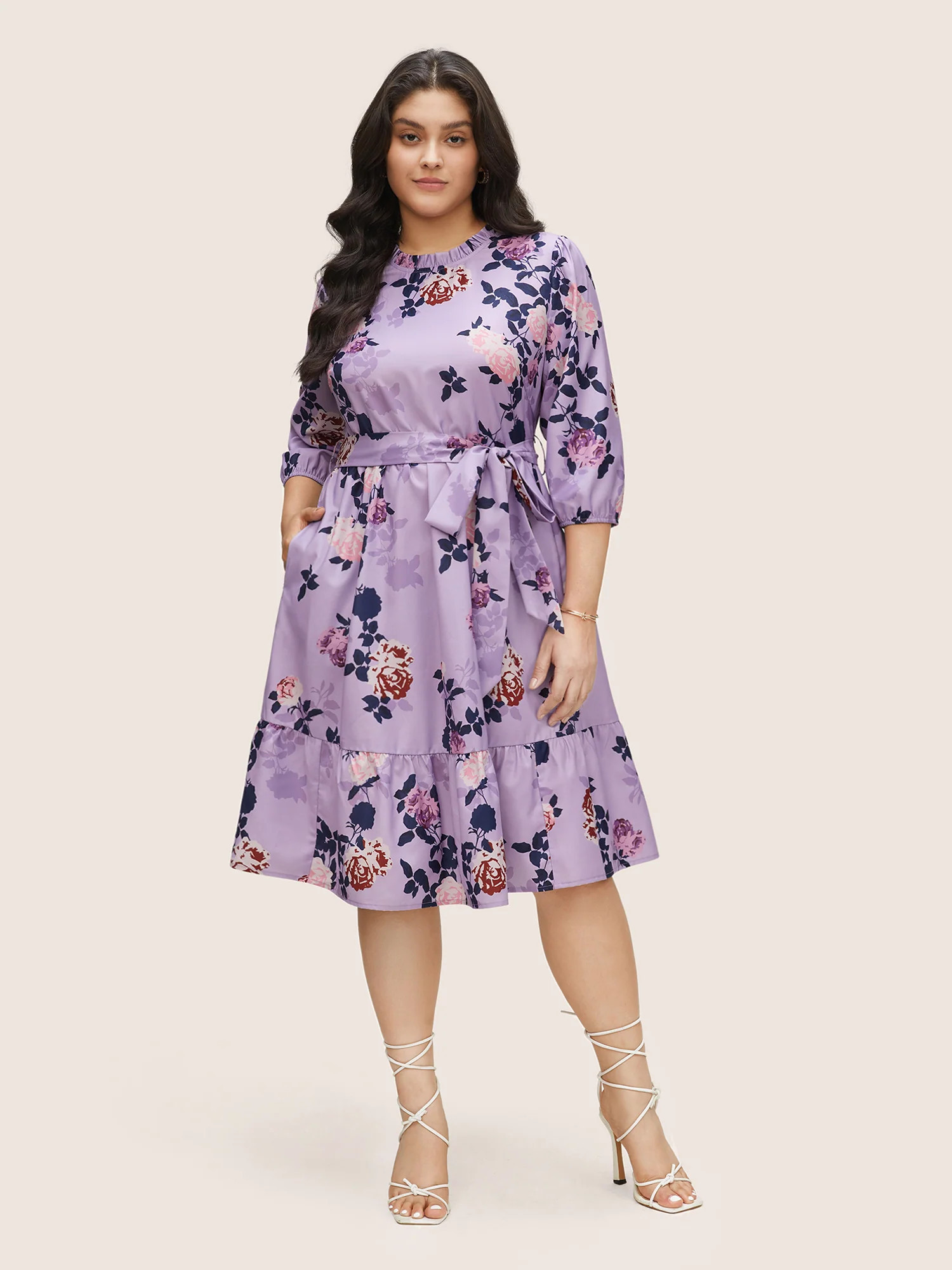 Floral Print Belted Pocket Frill Trim Dress | Bloomchic