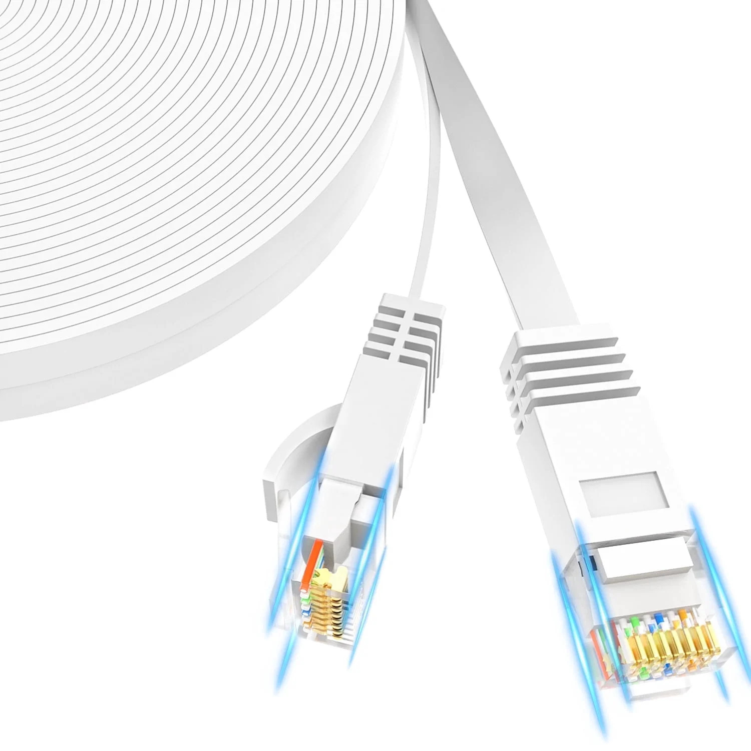 J&D 30 ft Cat6 Ethernet Cable, Slim Flat Network Cable, 250MHz Bandwidth for Internet, Streaming, Gaming, White - Walmart.com | Walmart (US)