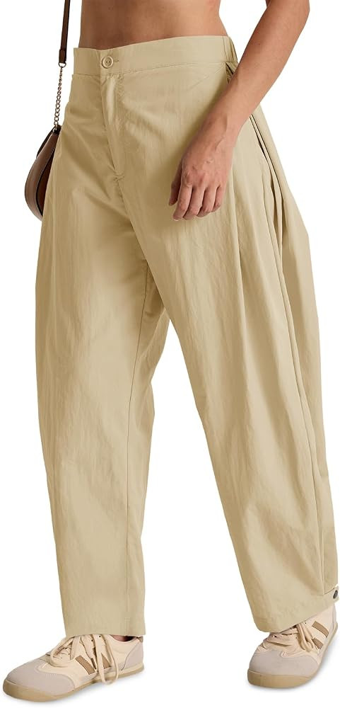 Fisoew Barrel Pants Women Casual Wide Leg Baggy Pants Side Pleated Horseshoe Style Trousers with ... | Amazon (US)