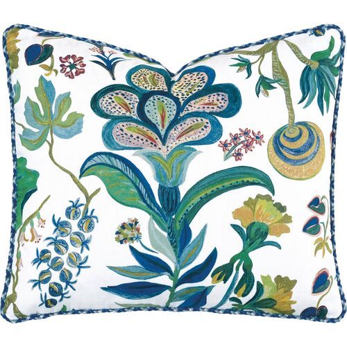 Camellia 15x18 Floral Pillow, White/Blue/Green | One Kings Lane