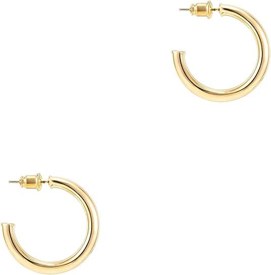 PAVOI 14K Gold Plated Hoop Earrings For Women | 2mm Thick Infinity Gold Hoops Women Earrings | Go... | Amazon (US)