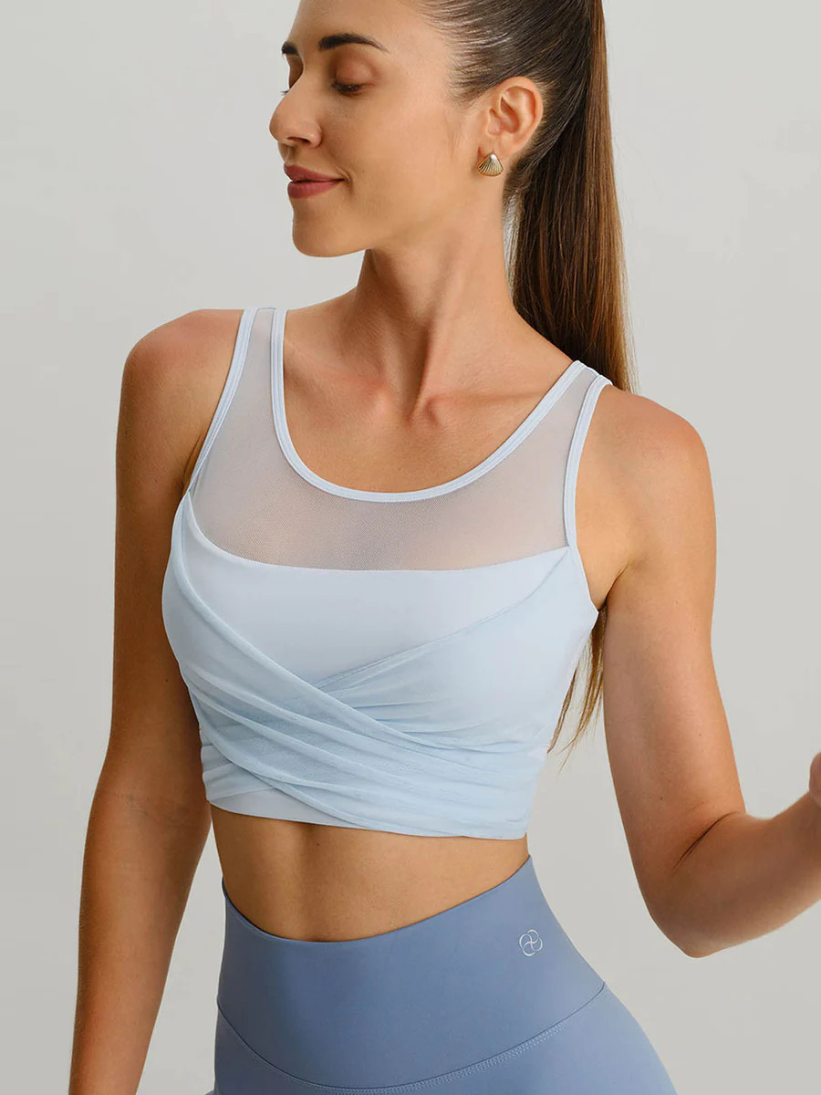 Light Blue Mesh Cross-Front Tank Top - Light Support & Reviews - Light Blue - Sustainable Yoga To... | BERLOOK