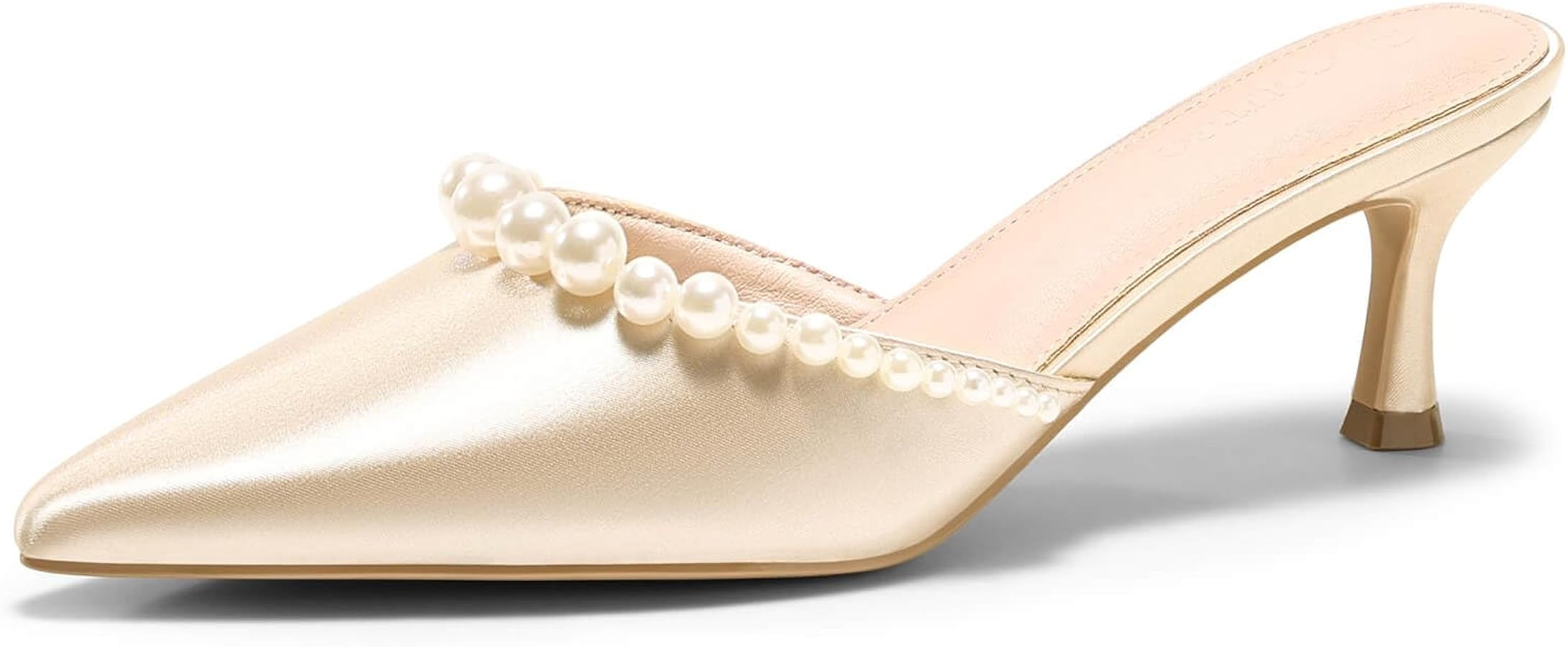 Coutgo Womens Pearl Kitten Heels Closed Pointed Toe Wedding Bride Dress Shoes Ankle Strap Satin P... | Amazon (US)