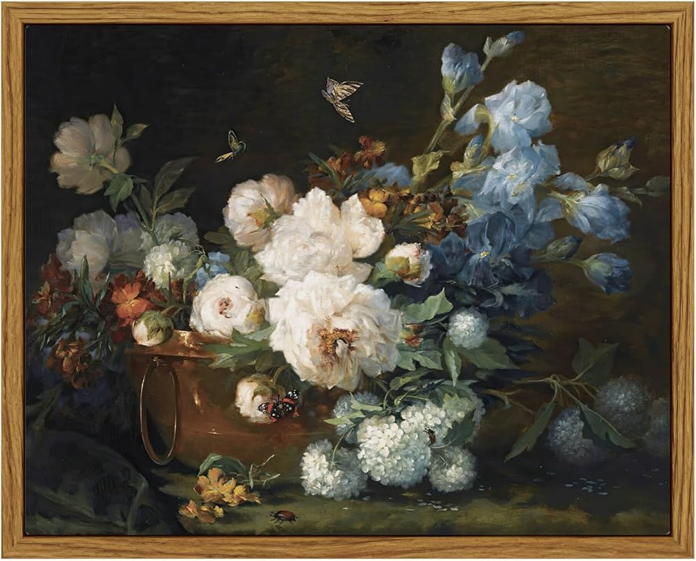 ARPEOTCY Vintage Framed Canvas Wall Art, Bathroom Hydrangea Peonies Floral Pictures Retro Wall Pr... | Amazon (US)