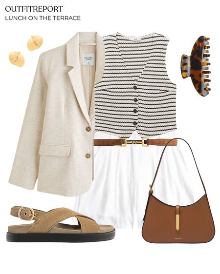 Linen blazer striped vest top white linen trousers demellier handbag sandals 

#LTKshoes #LTKstyletip #LTKbag