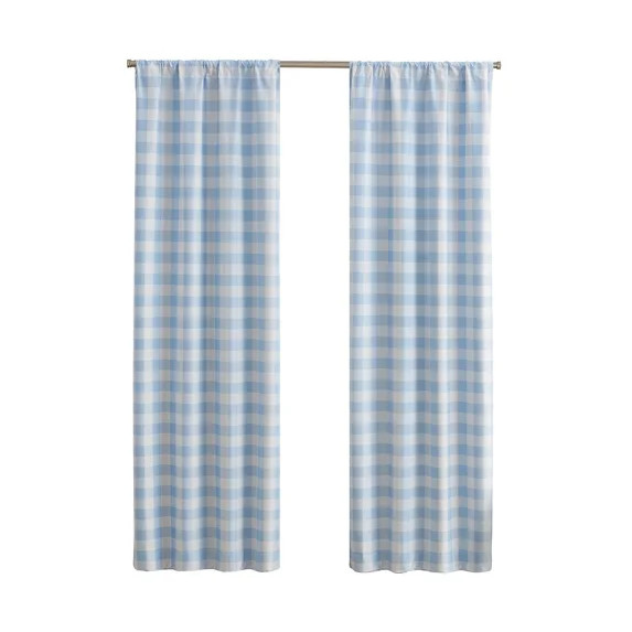 Your Zone Gingham Plaid Blackout Curtain Panel Pair, Set of 2, Light Blue, 37" W x 84" L | Walmart (US)