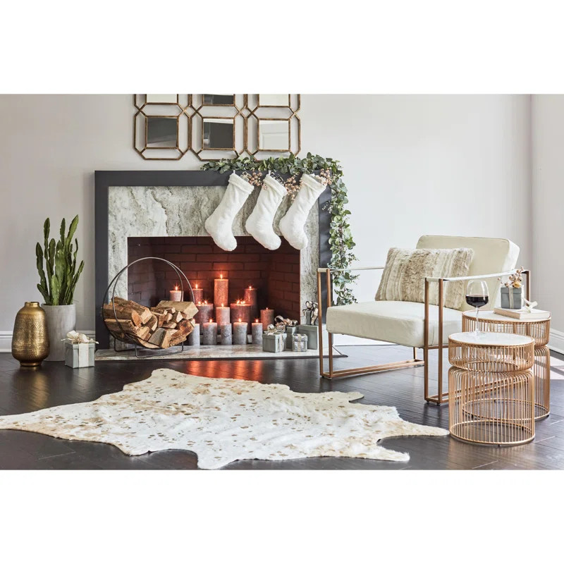 Pilla Animal Print Faux Cowhide Area Rug in Ivory/Brown | Wayfair North America