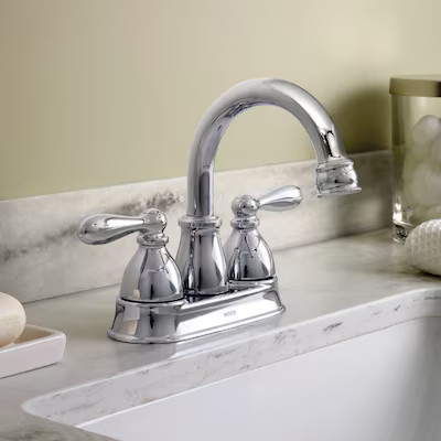 Moen Caldwell Chrome 4-in centerset 2-Handle WaterSense Bathroom Sink Faucet with Drain | Lowe's
