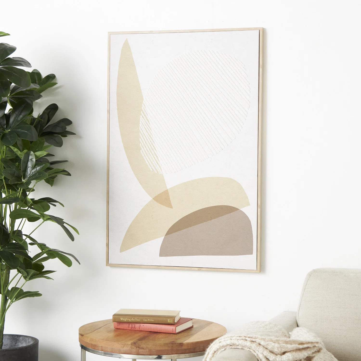 Wrought Studio™ Wooden Overlapping Shapes Abstract Living Room Framed Wall Art with White Fabri... | Wayfair North America