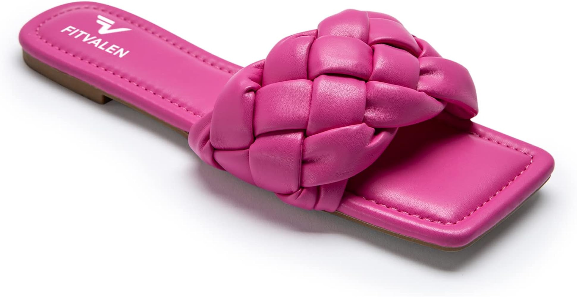 FITVALEN Sandals Women Square Open Toe Slip On Slides With Braided Strap For Womens Flat Sandals ... | Amazon (US)