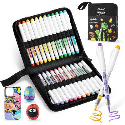 Ohuhu Acrylic Paint Markers Direct Liquid: 24 Colors Flexible Brush Tip Acrylic Markers High Opacity Paint Pens Waterproof Lightfast - Nahuku | Target