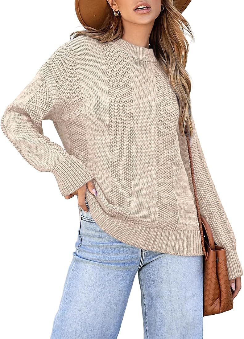 EVALESS Womens Sweaters Fall Winter 2024 Trendy Fashion Long Sleeve Crew Neck Pullover Sweater | Amazon (US)