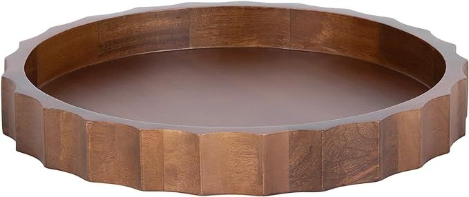 Kate and Laurel Lissi Decorative Round Tray with Wavy Design, 15 Inch Diameter, Walnut Brown, Mid... | Amazon (US)
