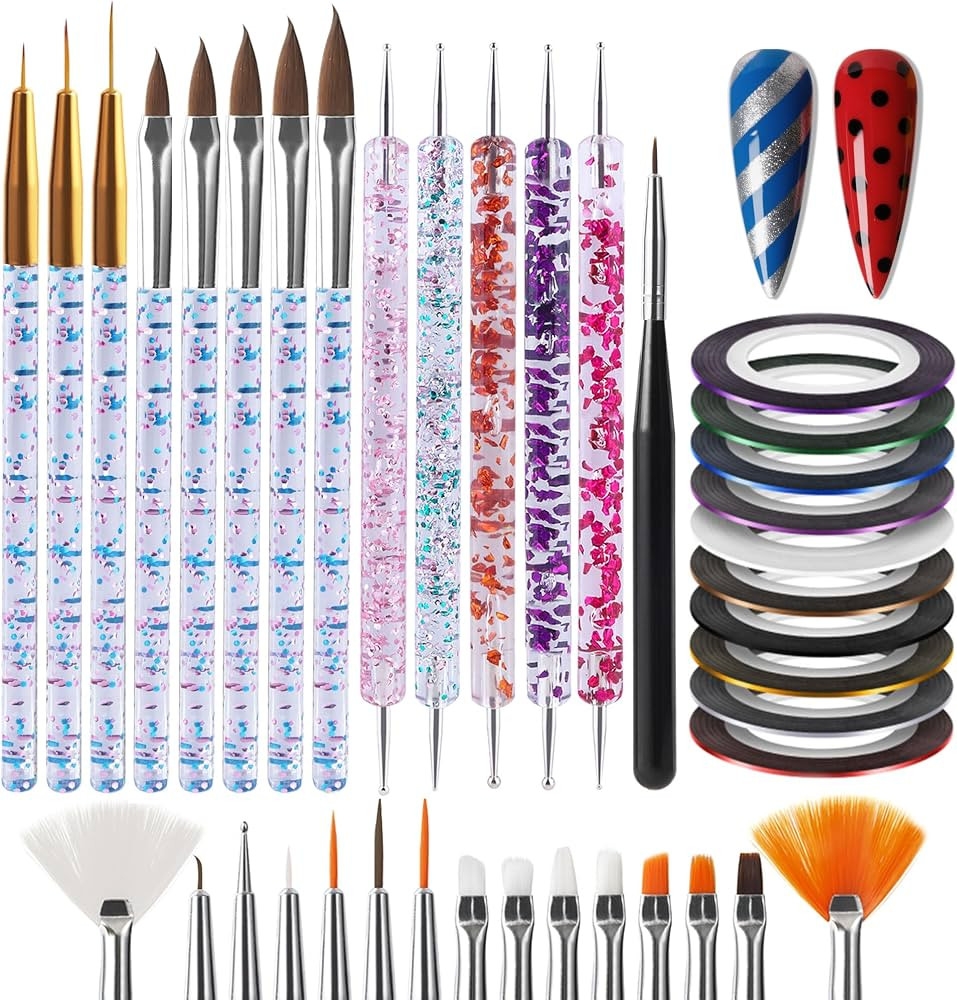 38Pcs Nail Striping Tape Lines Kit With Nail Art Pens Dotting Tools And Liner Brushes For Gel Pol... | Amazon (US)