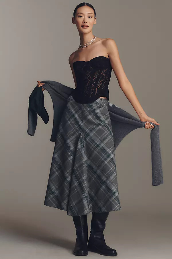 English Factory Plaid A-Line Midi Skirt | Anthropologie (US)