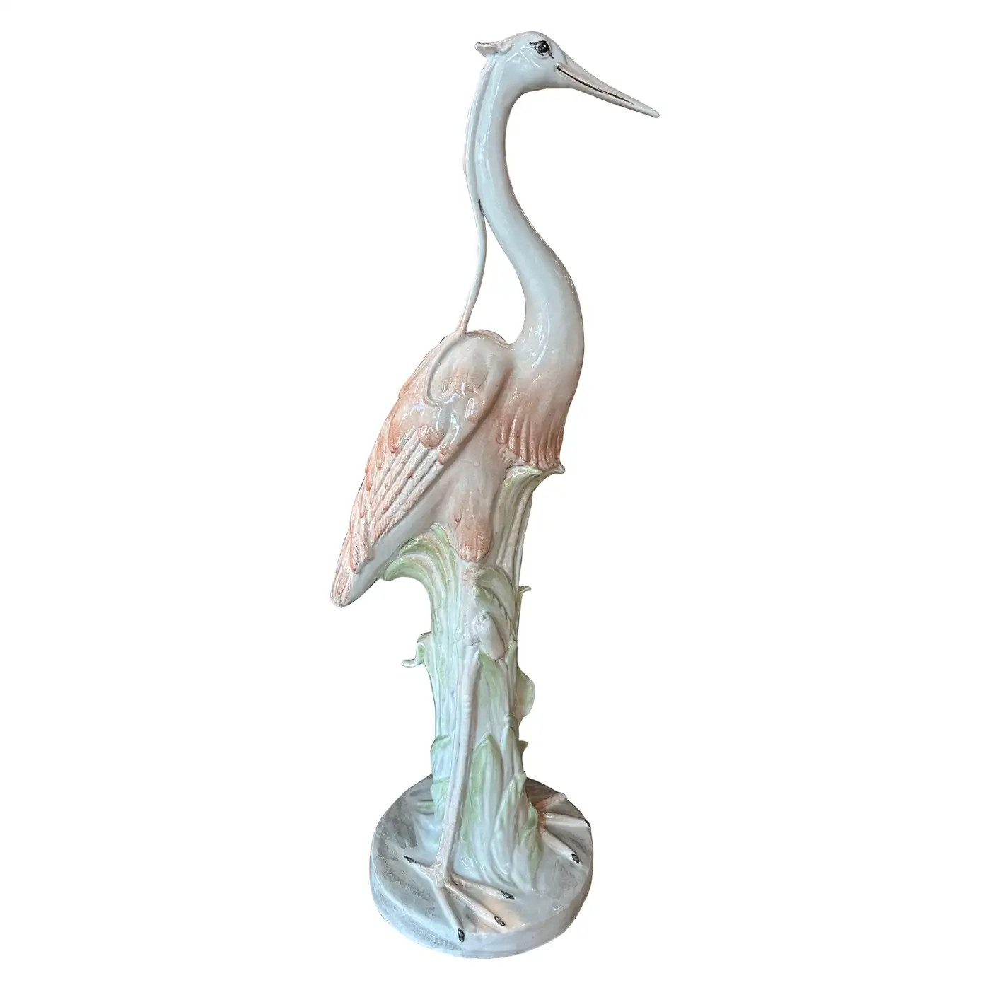 Vintage Italian Ceramic Flamingo Pink Bird Palm Beach Tropical Large Statue | 1stDibs