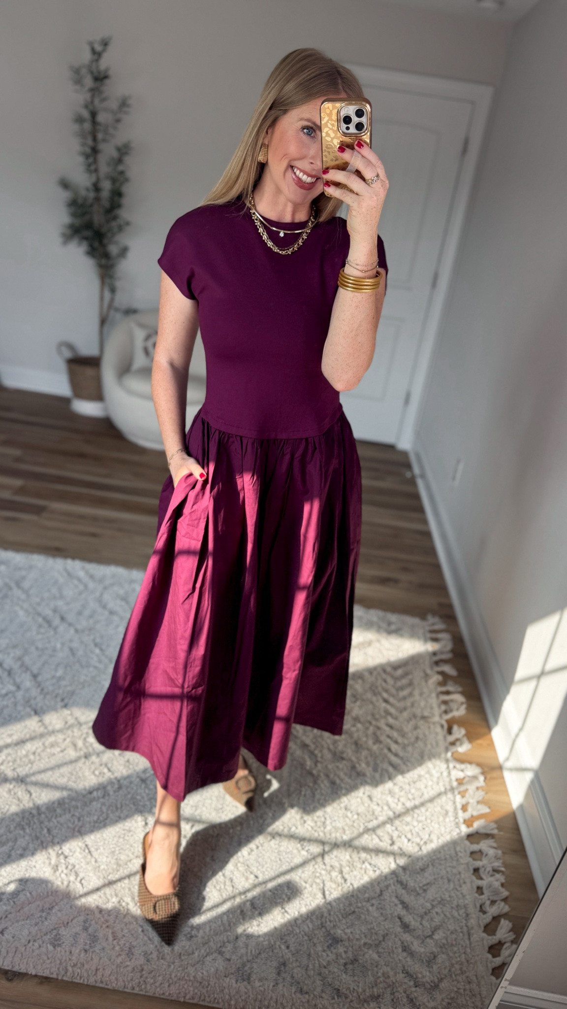Weekend Walmart Wins try-on
Maroon midi drop waist dress- small