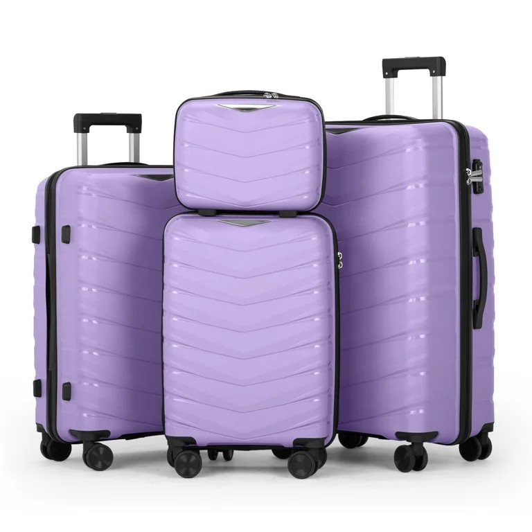 Zimtown Luggage Sets 4 Piece, PP Hard Shell Suitcase 14" 20" 24" 28" Luggage Sets Double Wheels w... | Walmart (US)