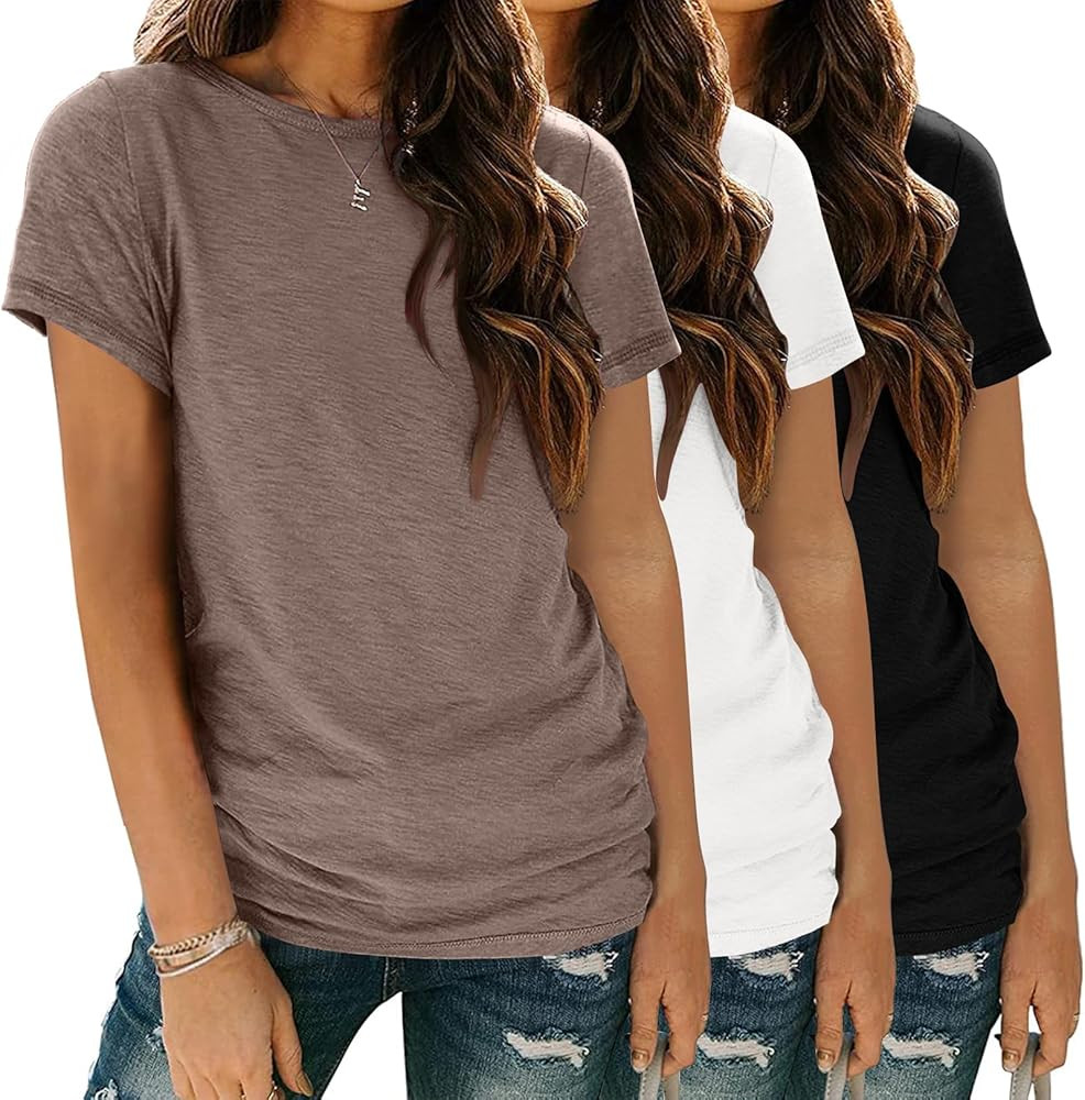 Womens 3 Pack T Shirts Basic Short Sleeve Tees Crewneck Fashion Tops Loose | Amazon (US)