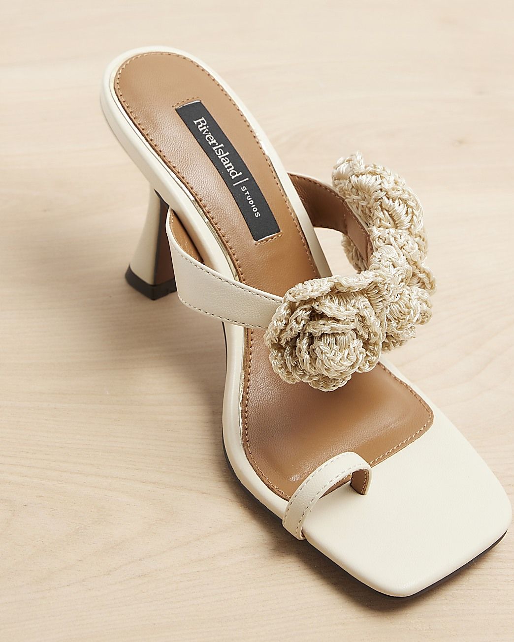Cream crochet flower strap heeled sandals | River Island (UK & IE)