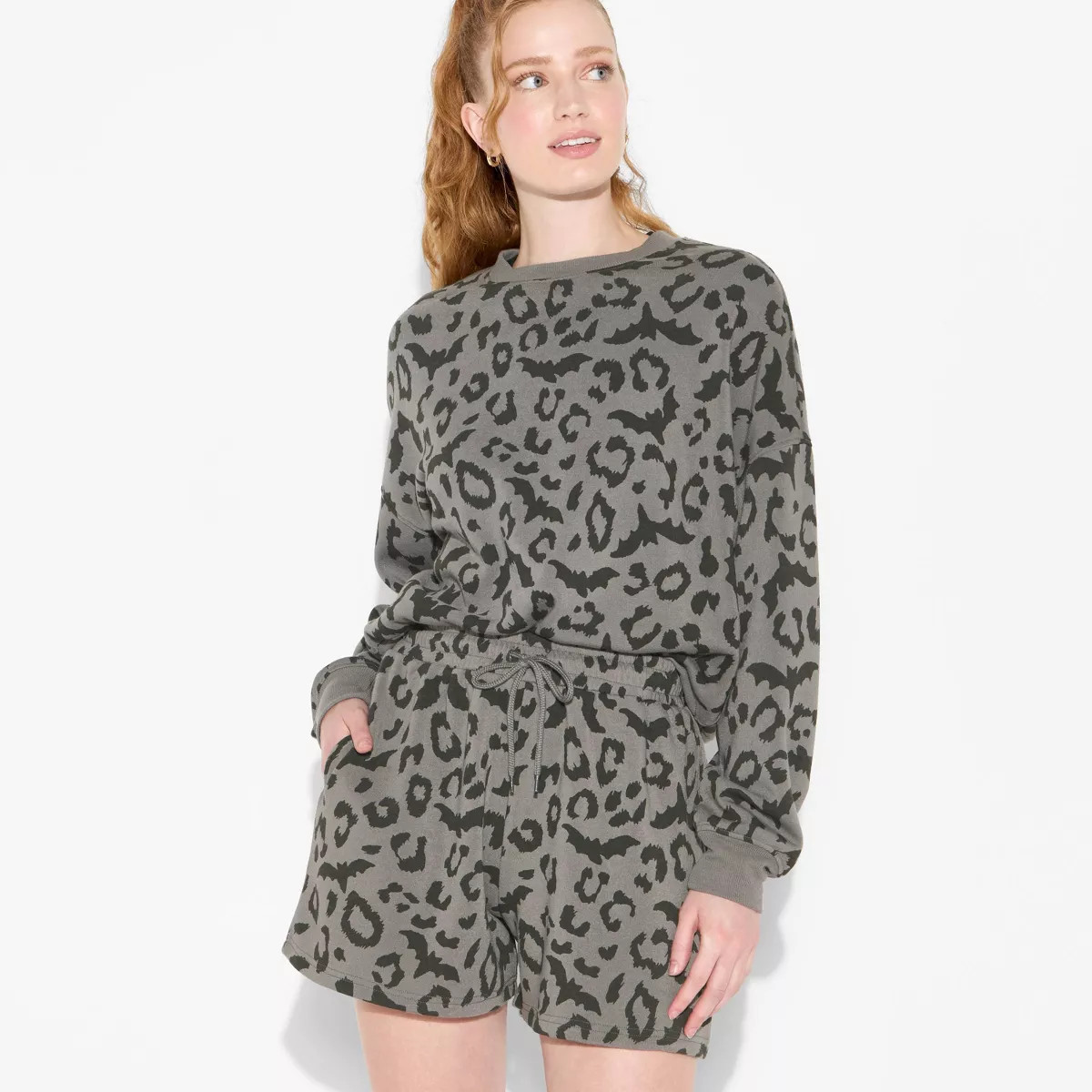 Women's Leopard Bats Graphic Shorts - Charcoal Gray | Target