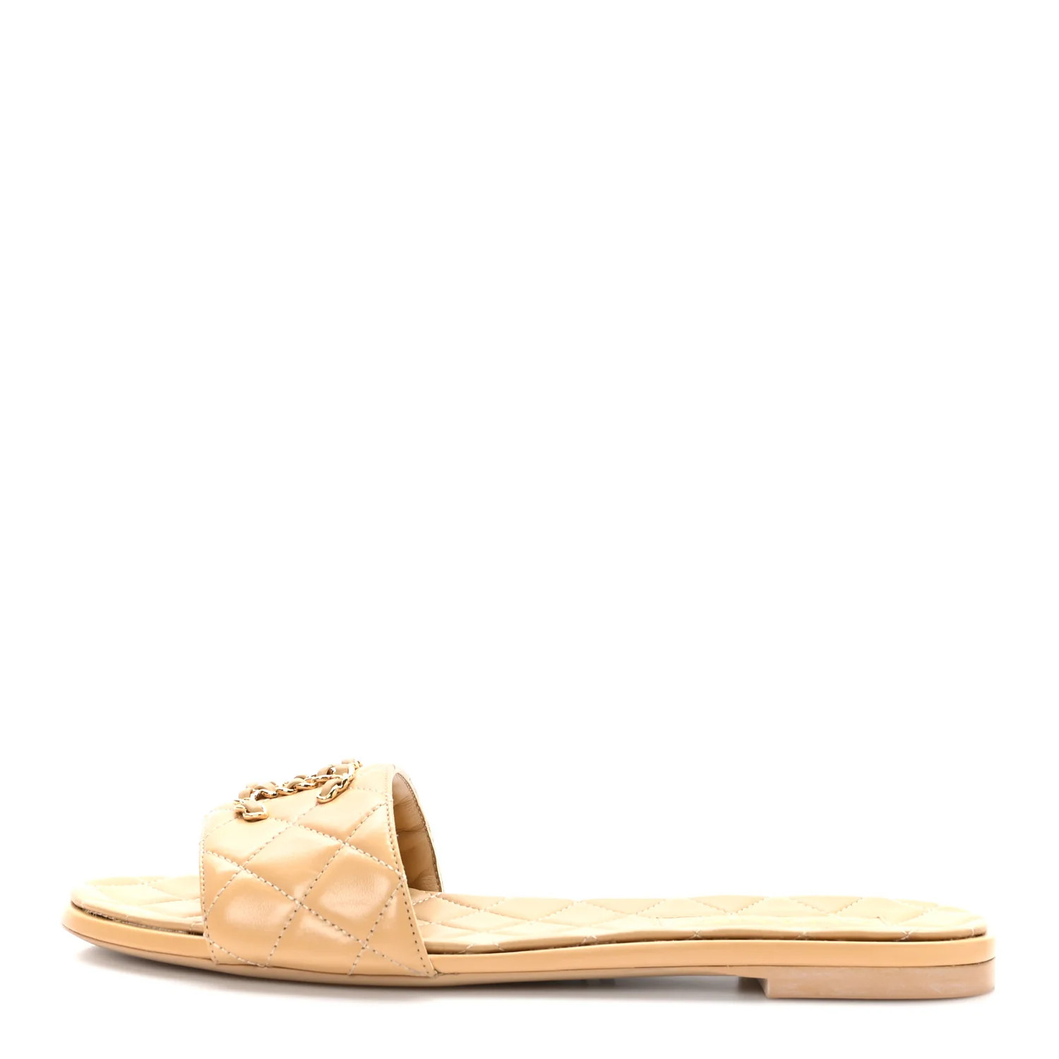 CHANEL Shiny Goatskin CC Chain Mule Sandals 39 Beige | FASHIONPHILE | FASHIONPHILE (US)