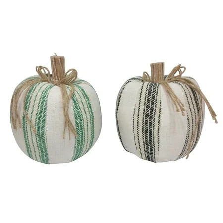 Way to Celebrate Thanksgiving Multicolor Striped Fabric Pumpkins Decoration (8.5 in), Set of 2 - ... | Walmart (US)