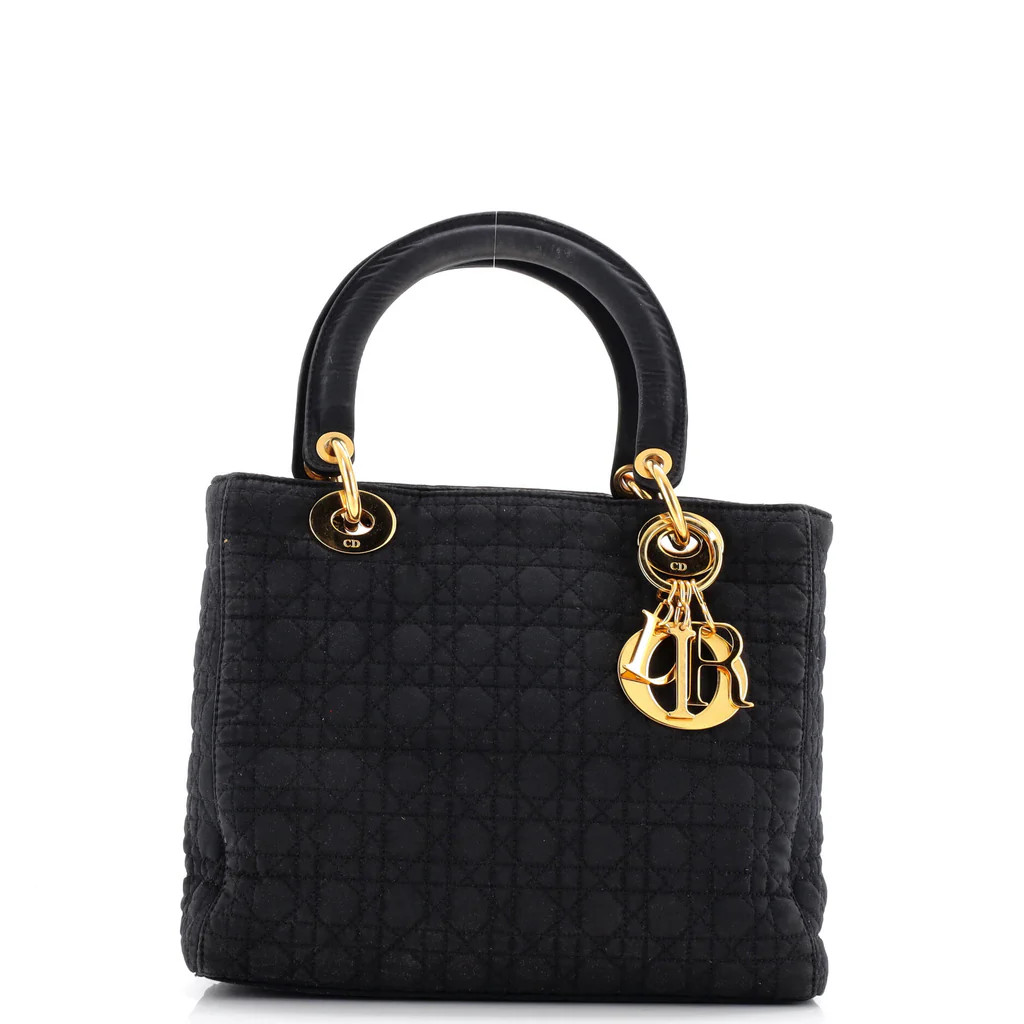 Christian Dior Vintage Lady Dior Bag Cannage Quilt Nylon Medium Black 3516945 | Rebag