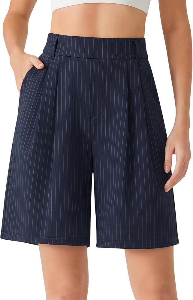 G4Free ShiftReady Shorts for Women Dressy Casual 7" - High Waisted Wide Leg Pleated Shorts with P... | Amazon (US)