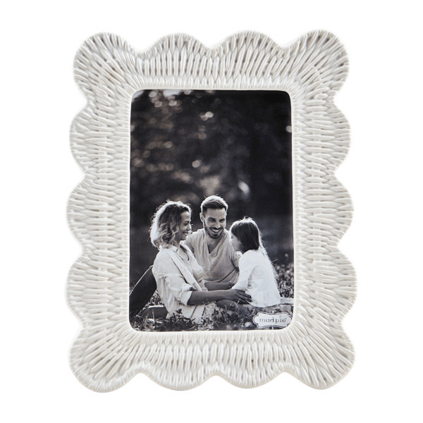 Mud Pie Large Woven Ceramic Frame in White | Stoneware | Mud Pie