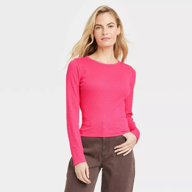 Women's Long Sleeve Shrunken Slim Fit Ribbed T-Shirt - Universal Thread™ | Target