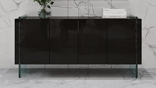 Zuri Furniture Modern Storage Art Buffet in Glossy Black Lacquer | Amazon (US)