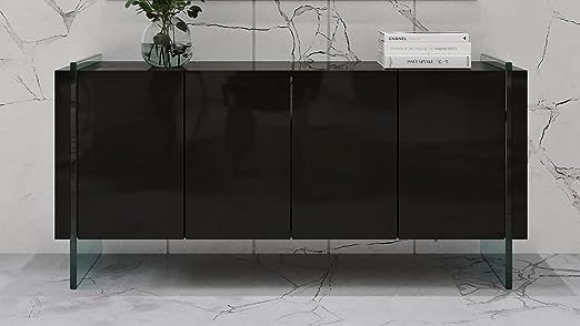 Zuri Furniture Modern Storage Art Buffet in Glossy Black Lacquer | Amazon (US)