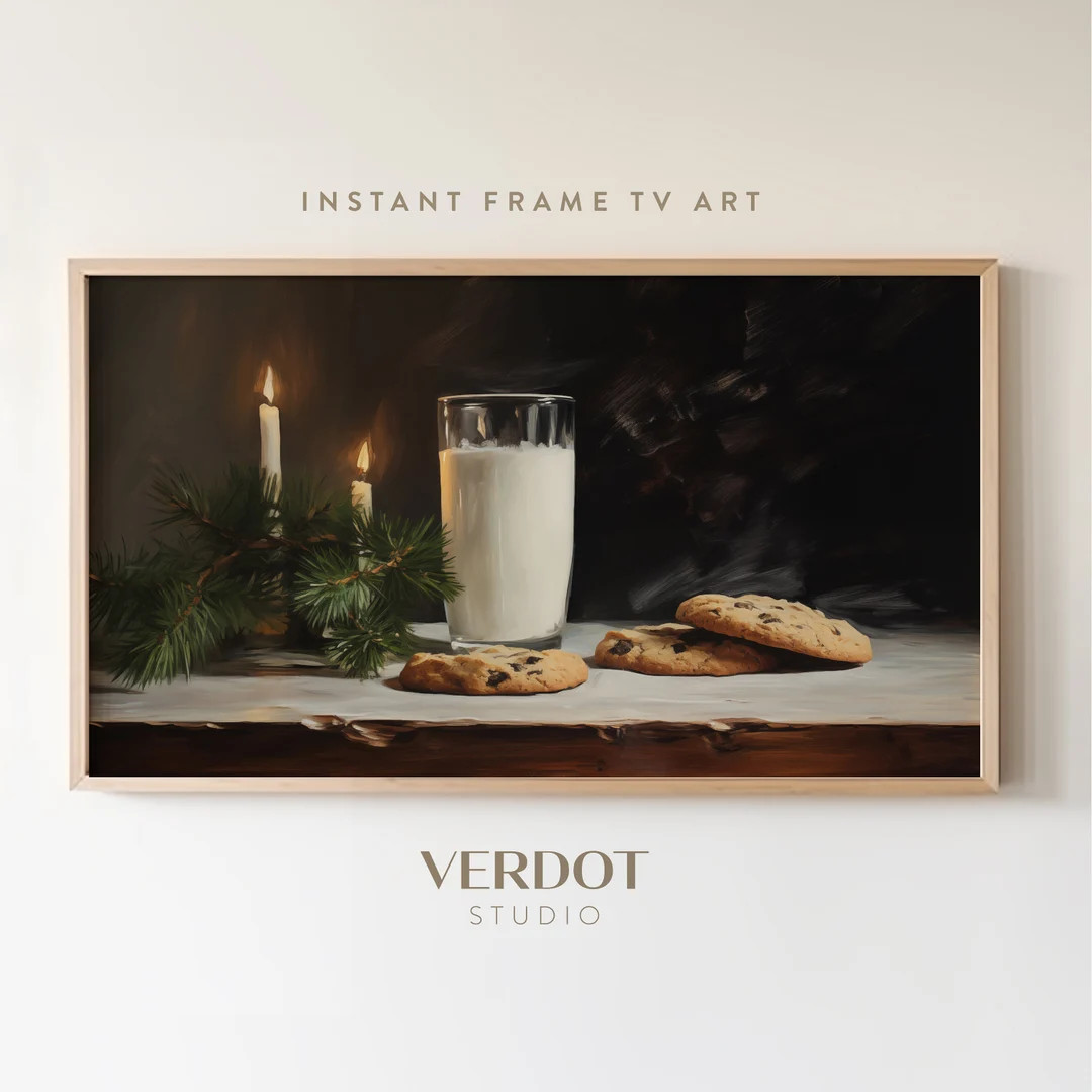 Milk & Cookies Christmas Frame Tv Art, Vintage Still Life Painting, Antique Neutral Holiday Tv Di... | Etsy (US)