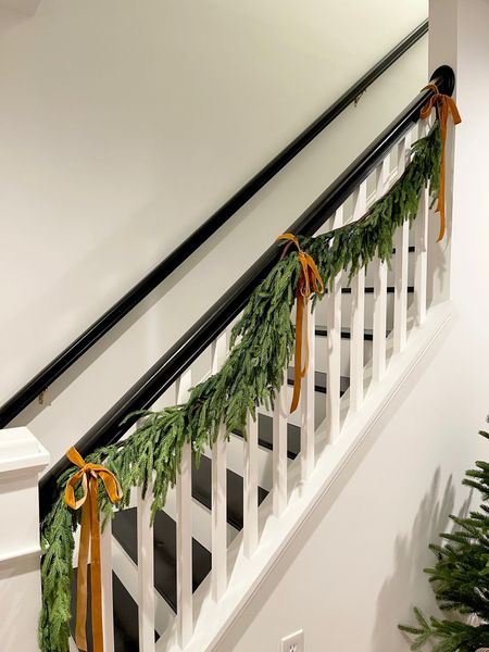 Christmas decor, Afloral Real Touch Norfolk Pine Garland - 60", velvet ribbon 

#LTKstyletip #LTKHoliday #LTKhome