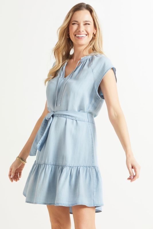 CLOTH AND STONE Ruffle Neck Tiered Dress | EVEREVE | Evereve