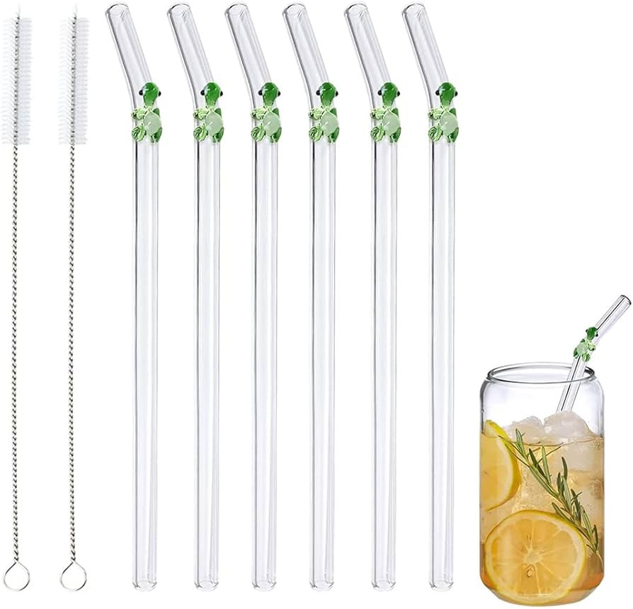 Glass Straws Reusable Bent Glass Straws Shatter Resistant Curved Straws Design with Colorful Flow... | Amazon (UK)