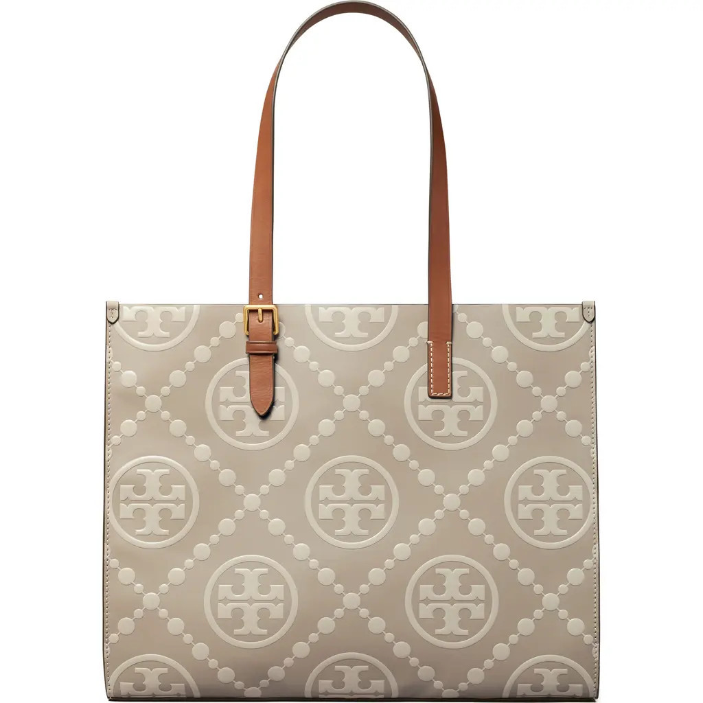 Tory Burch T Monogram Contrast Embossed Leather Tote in Longan /New Cream at Nordstrom | Nordstrom