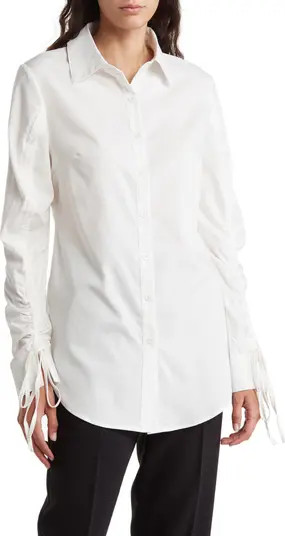 PATRIZIA LUCA Ruched Sleeve Button-Up Shirt | Nordstromrack | Nordstrom Rack