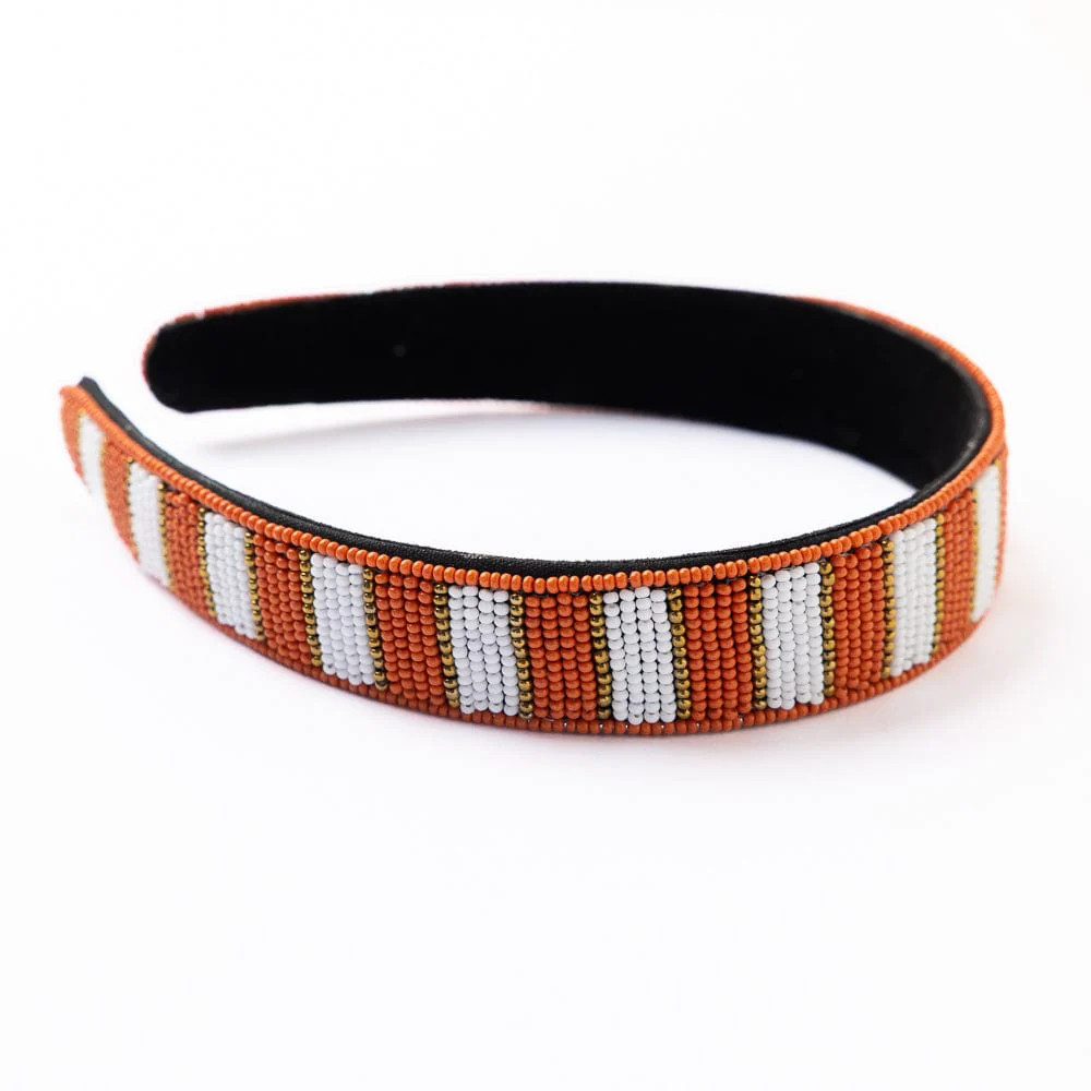Gameday Striped Beaded Headband - Burnt Orange | Lilla & Beth